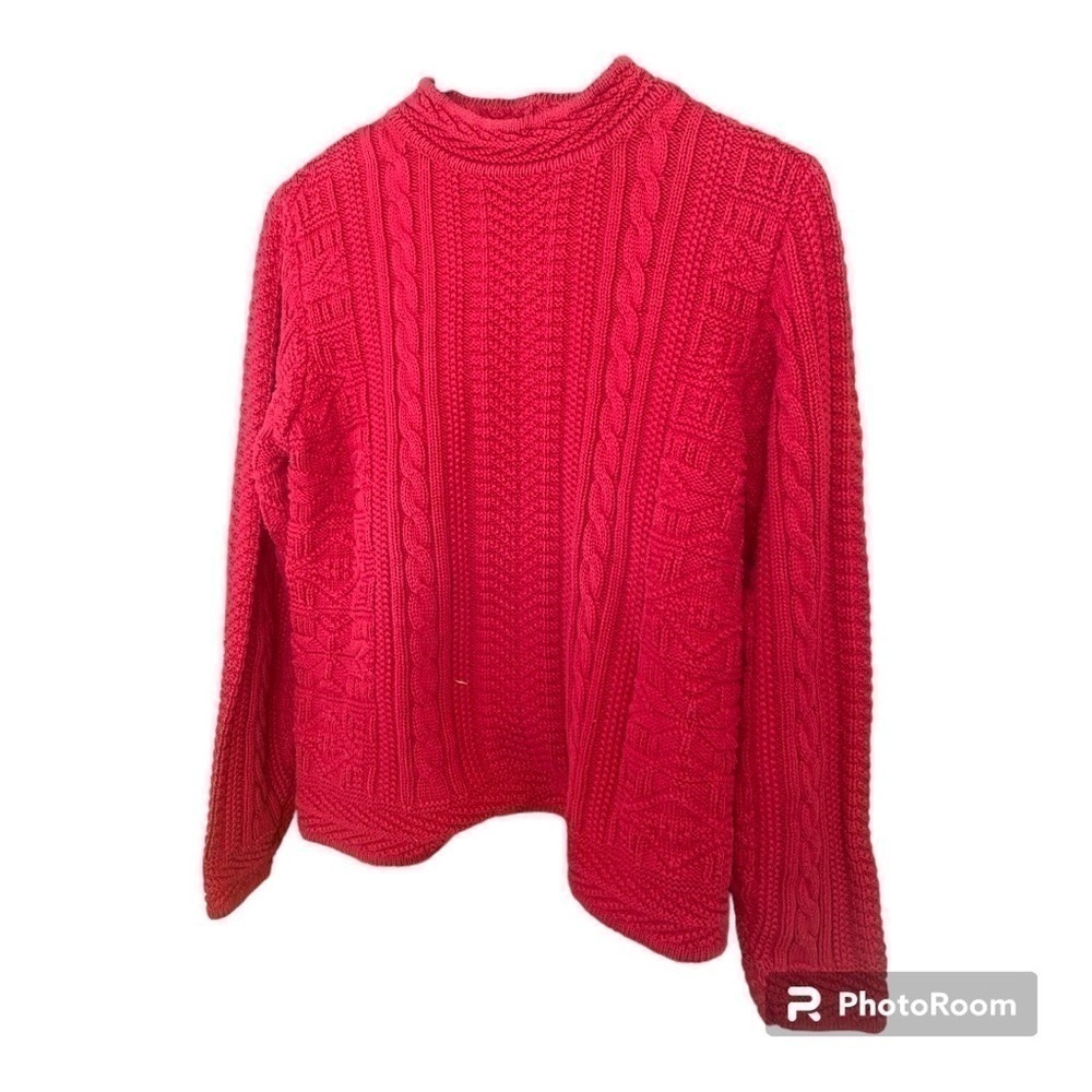 Vintage L.L. Bean Rich Red Cable Knit Patterned Winter Sweater Small